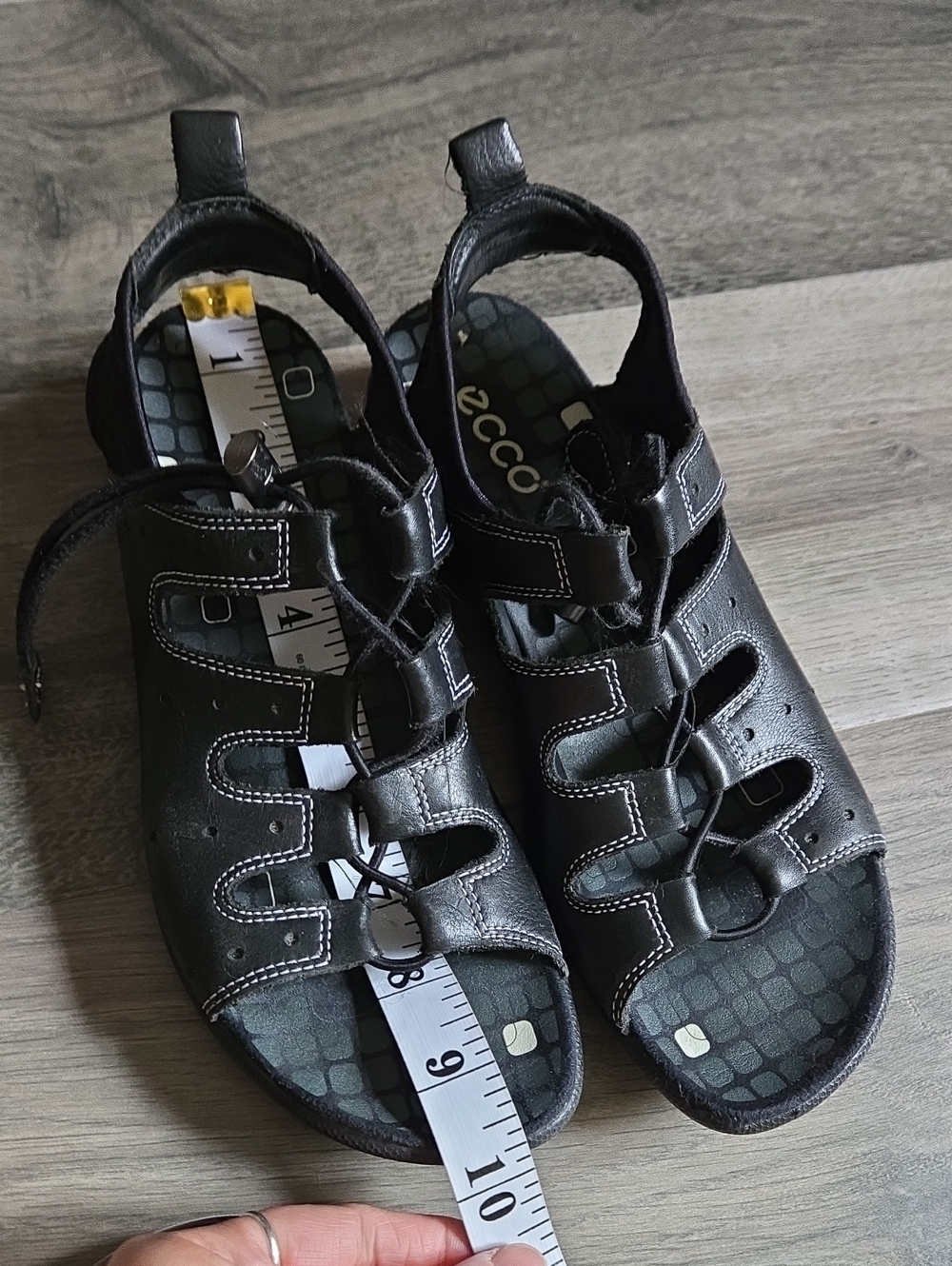 ECCO Black Sporty Lace-Up Slingback Comfort Sandals Leather Outdoor Walking - Picture 13 of 14